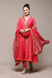 Mehandi Poly Cotton Anarkali Kurta Palazzo Suit Set image number 0
