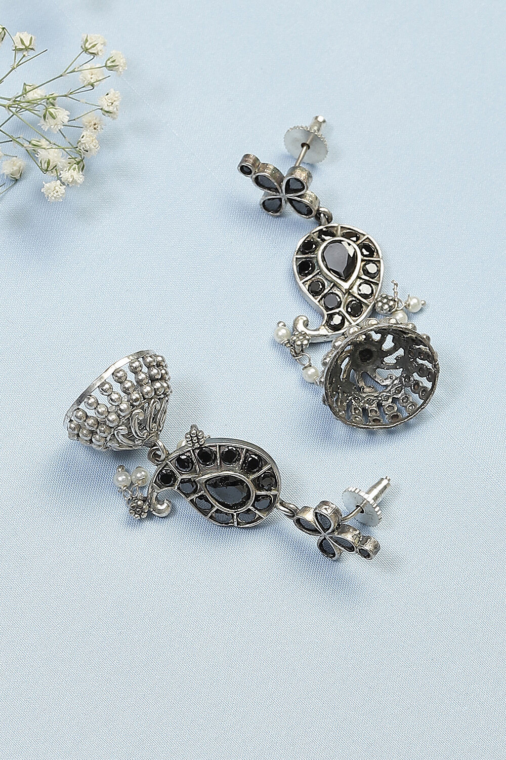 Oxidised Black Alloy Earrings image number 0