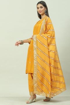Mustard Viscose Straight Kurta Salwar Suit Set image number 5