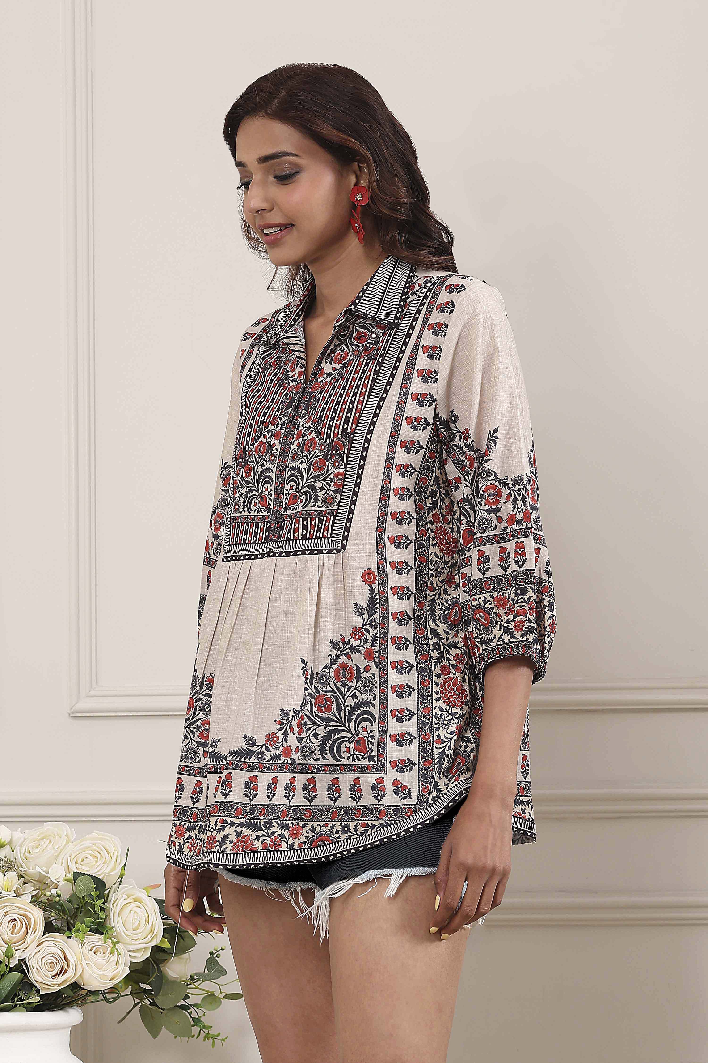 Brown Cotton Straight Shirt image number 2