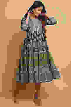 Black Cotton Tiered Dress image number 0