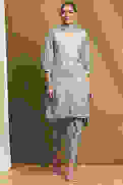 Powder Blue Cotton Short Straight Suit Set image number 6