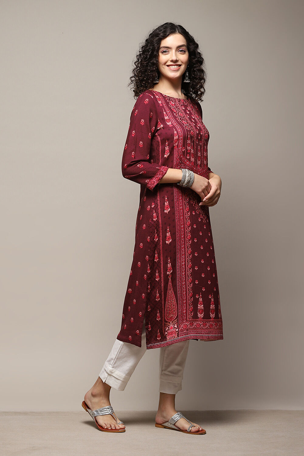Teal LIVA Straight Printed Kurta image number 4