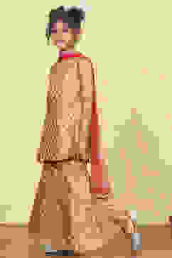 Yellow Brocade Yarndyed Fitted Sharara Suit Set image number 3