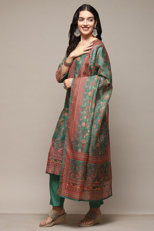 Green Chanderi Unstitched Suit Set image number 5