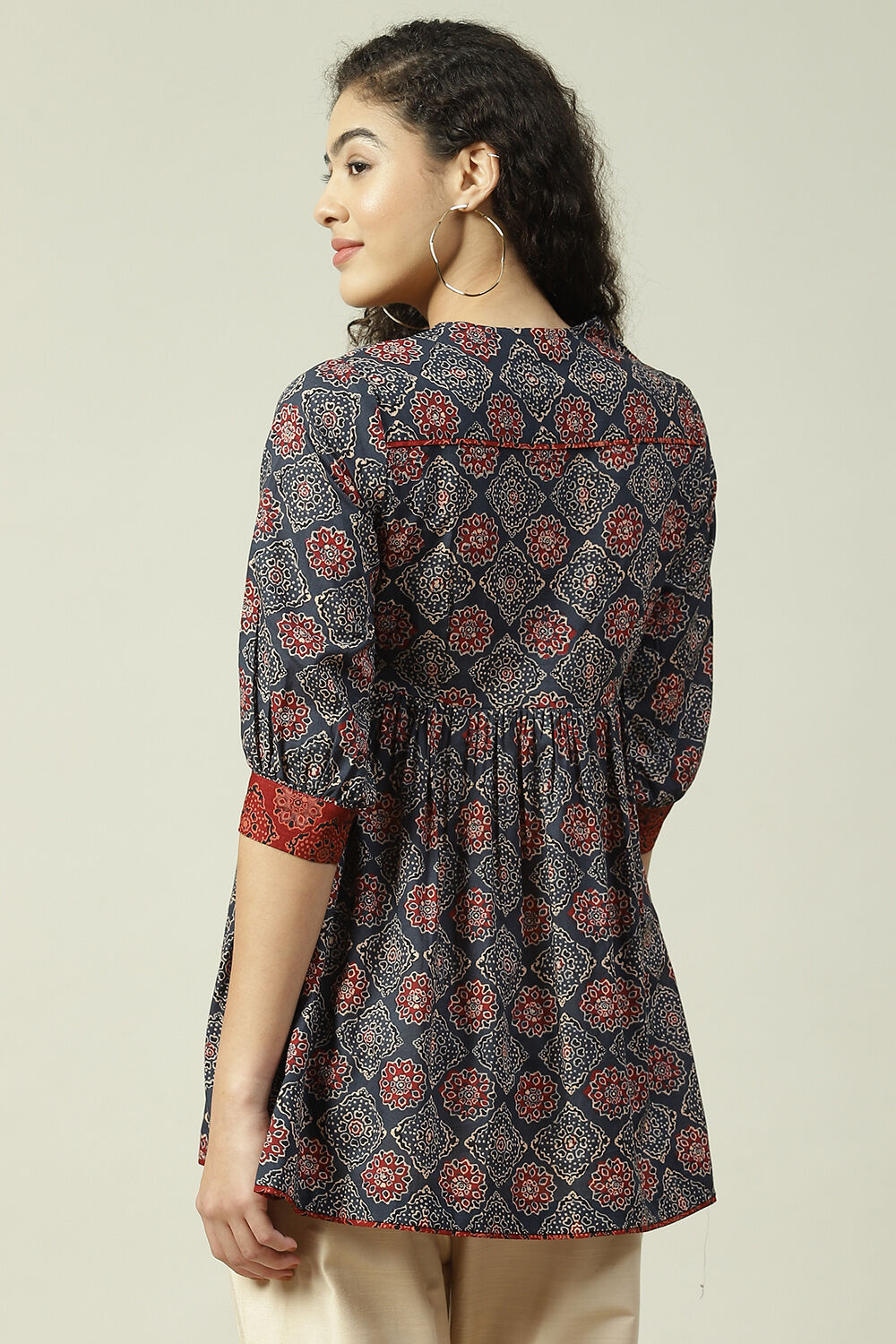 Rust Cotton Flared Printed Short Kurti image number 4