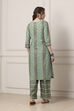 Sage Green Printed Cotton Straight Suit Set image number 4