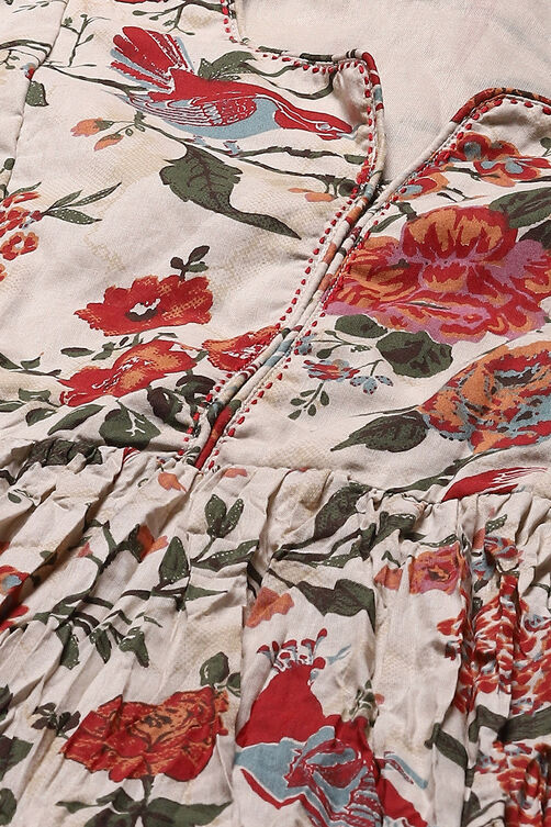 Green & Maroon Cotton Flared Printed Dress image number 1