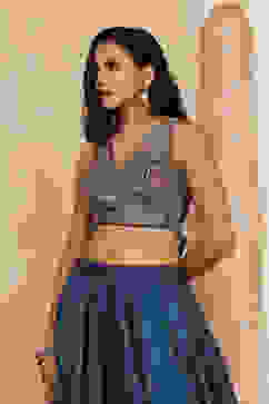 Teal Poly Dupion Silk Hand Zardozi Lehenga Set image number 1