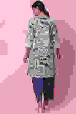 White And Blue Cotton A-Line Kurta Salwar Pant Suit Set image number 4