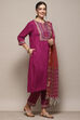 Pink-Purple Rayon flax Narrow Kurta Pant Suit Set image number 6