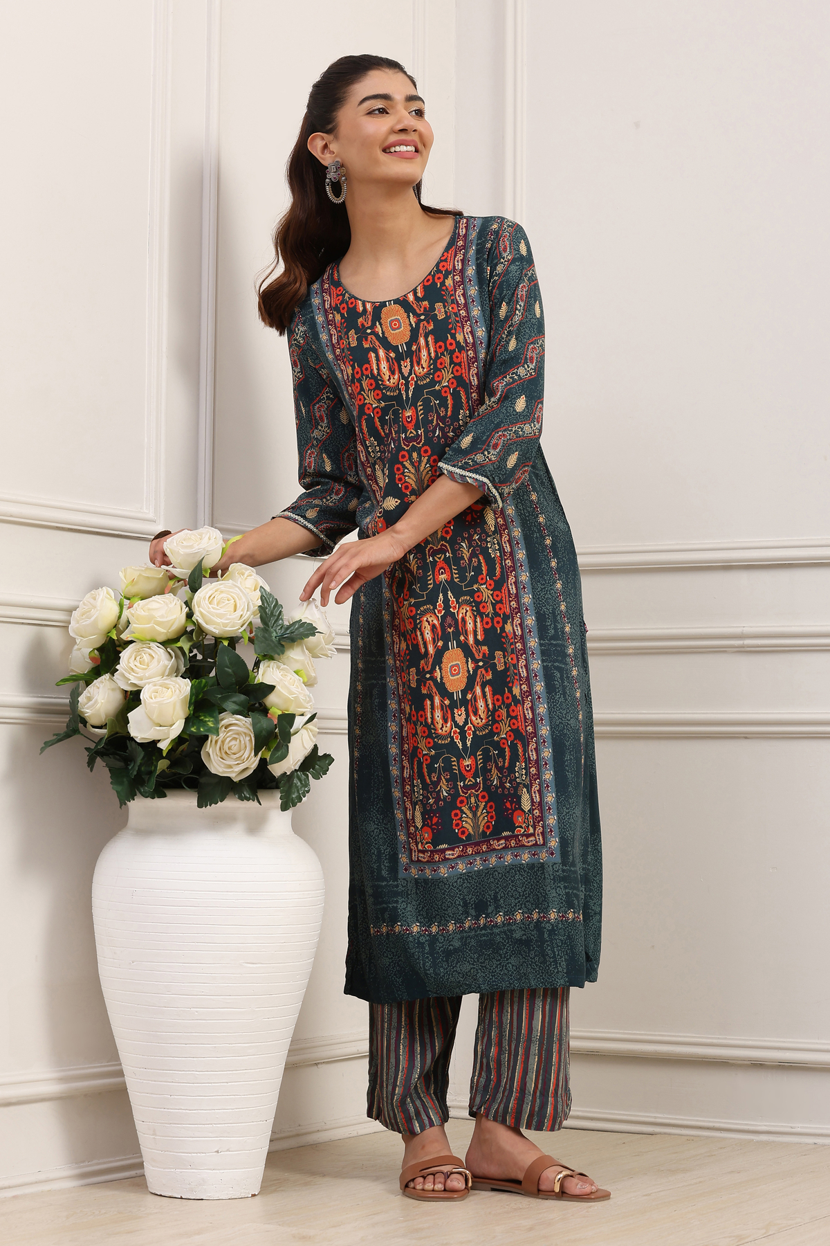 Indigo Cotton Straight Kurta Palazzo Suit Set
