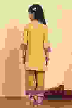 Yellow Viscose Blend Printed Straight Kurta Pants Set image number 4