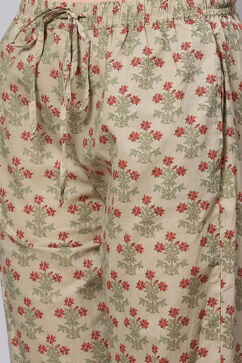 Green Straight Cotton Three Piece Printed Sleepwear Set image number 2