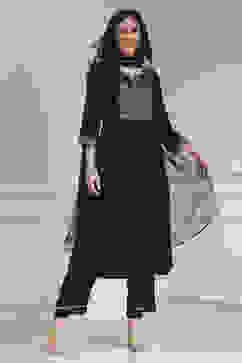 Black Embroidered Gathered Suit Set image number 5