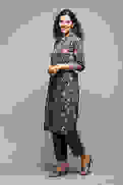 Brown Spandex Blend Straight Printed 2 Piece Set image number 3