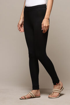 Black Cotton Blend Solid Leggings image number 2