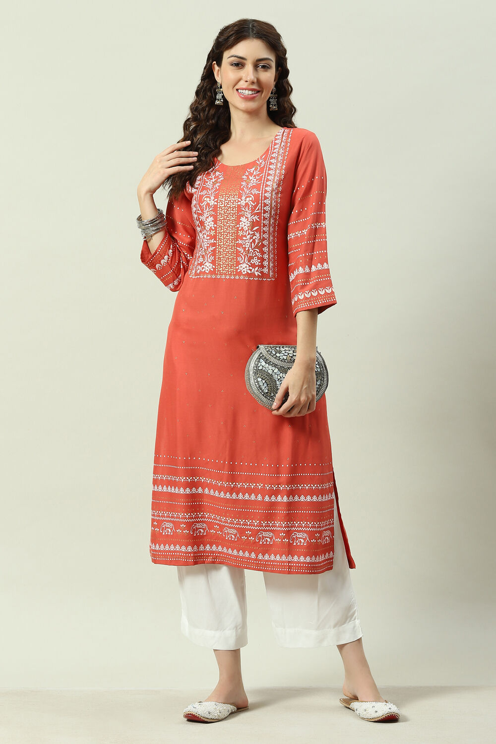 Mustard Printed Rayon Straight Kurta Palazzo Suit Set image number 0