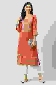 Coral Printed Rayon Straight Kurta Palazzo Suit Set image number 0