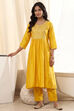 Yellow Polyester A Line Kurta image number 6