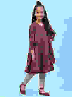 Green & Maroon Silk Front Open Printed Dress image number 3