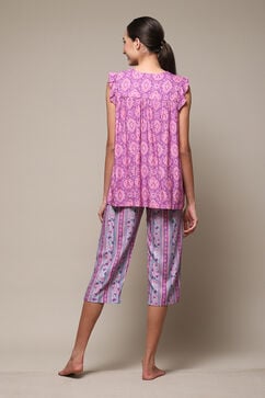 Purple Rayon Printed 2 Piece Sleepwear Set image number 4