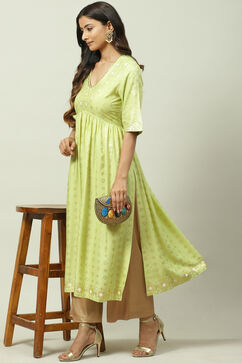 Green Rayon Flared Kurta image number 5