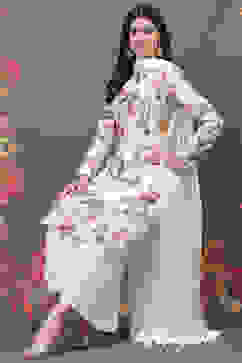 Rohit Bal Off White Silk & Cotton Straight Kurta Suit Set image number 6