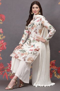 Rohit Bal Off White Silk & Cotton Straight Kurta Suit Set image number 6