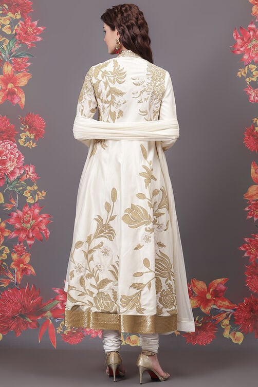Rohit Bal Off White Cotton Silk Anarkali Yarndyed Suit Set image number 4