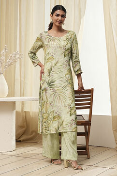 Green Modal Floral Printed Straight Kurta Set image number 7