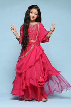 Dark Pink Polyester Embroidered Suit Set image number 0