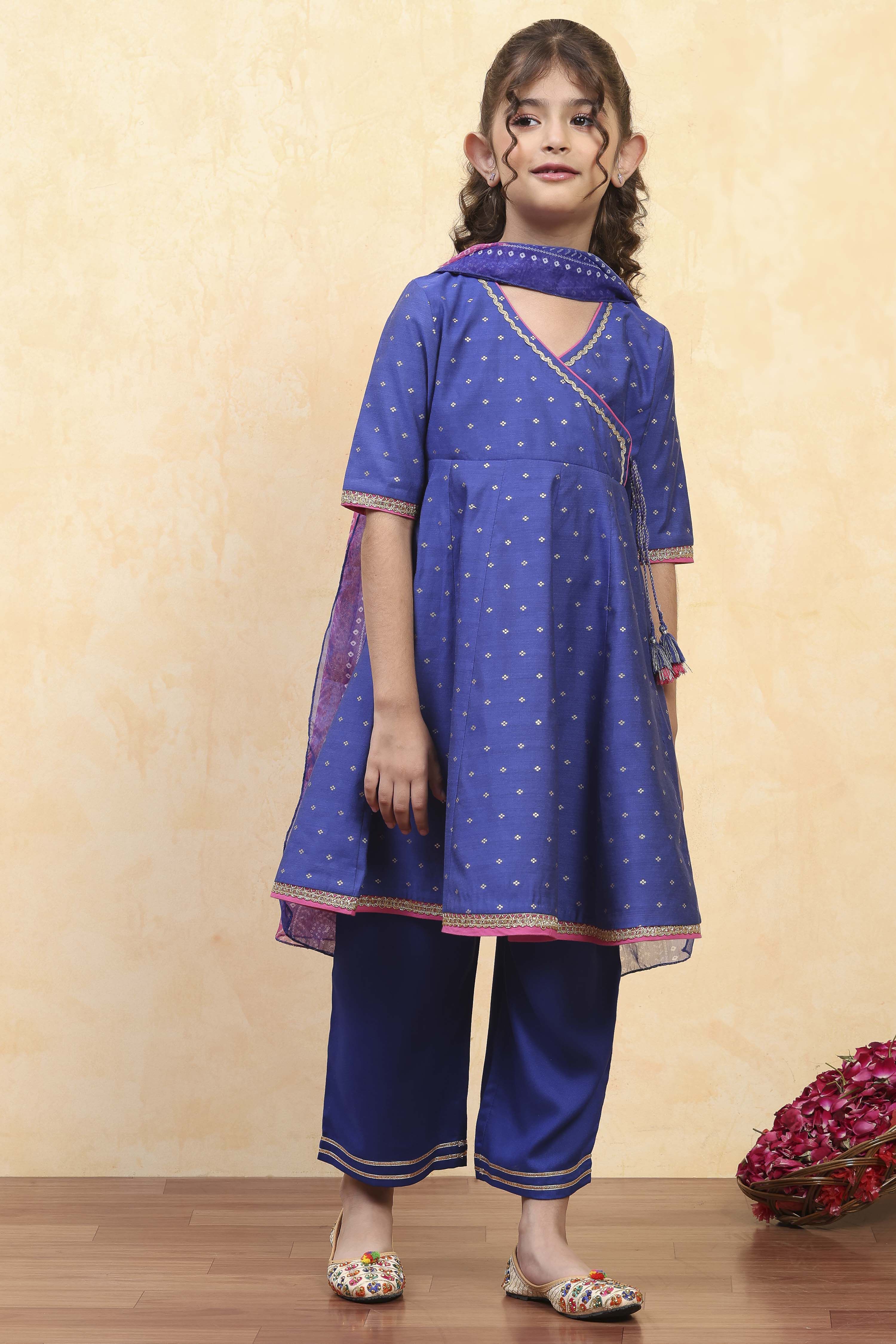 Blue Viscose Blend Solid Kalidar Suit Set image number 5