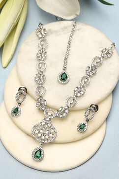 Emerald Green Brass Necklace Set image number 0