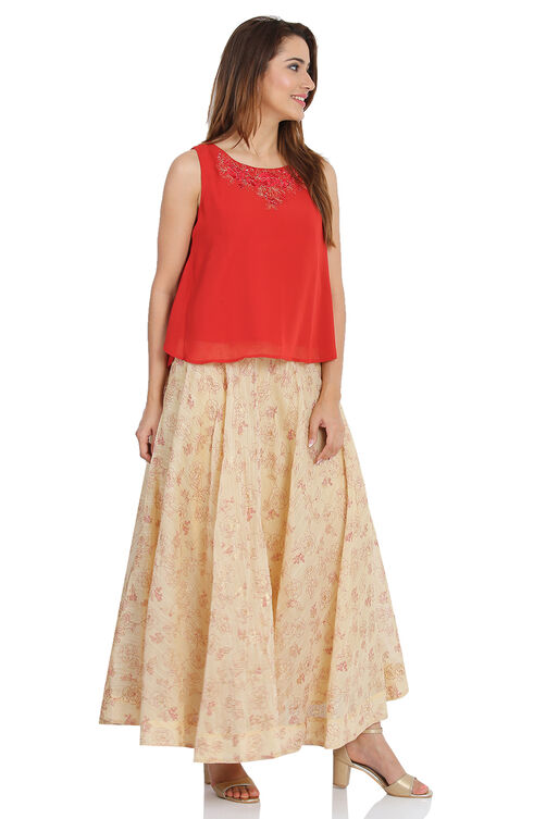 Red Art Silk Top & Skirt Set image number 3