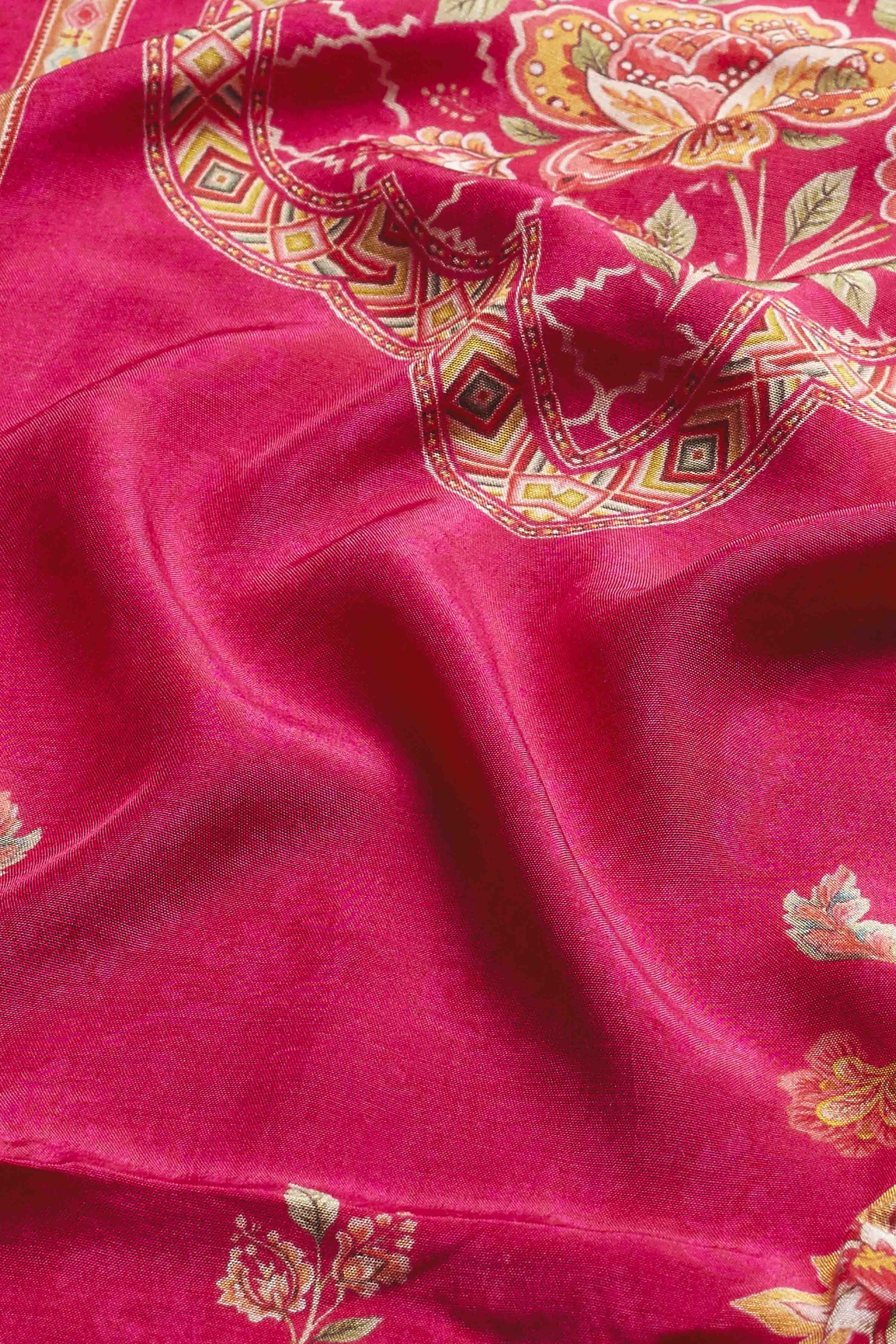 Fuchsia Floral Printed Straight Kurta Set image number 3