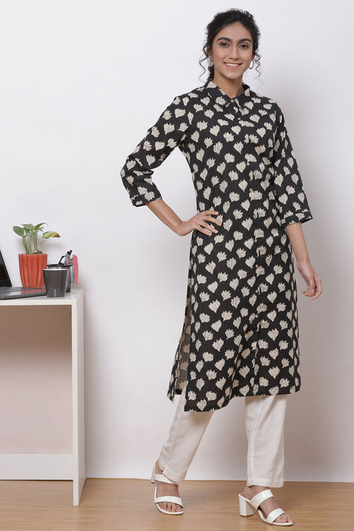 Carbon Cotton Straight Kurta image number 3