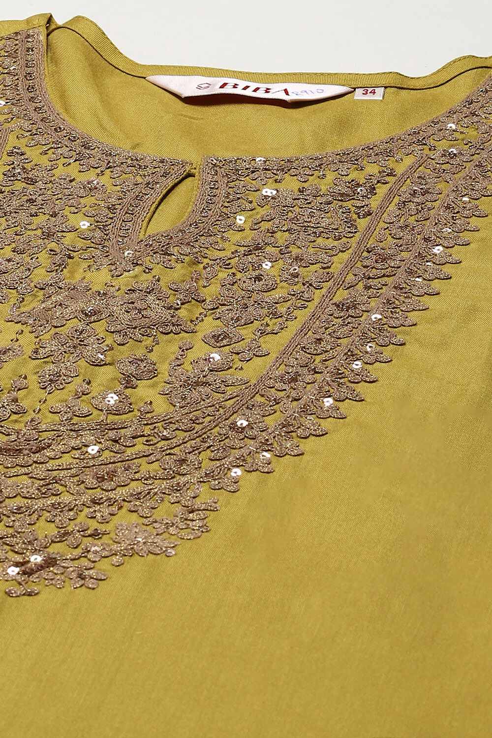 Lime Green LIVA Gathered Kurta Ankle Length Suit Set image number 1