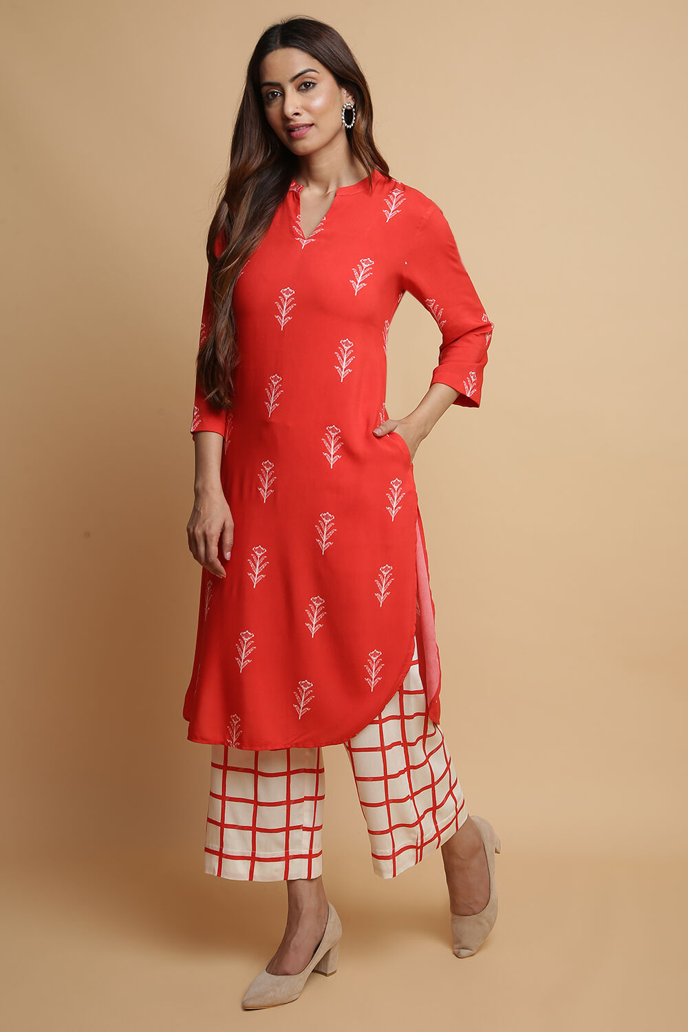 Navy Rayon Straight Kurta Palazzo Suit Set image number 3