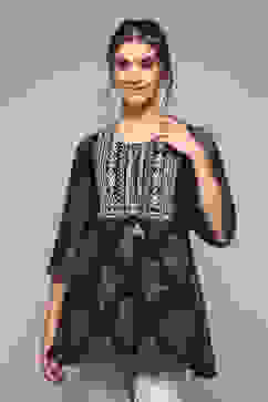 Black Polyester Straight Printed Top image number 0