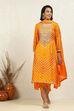 Orange Silk Blend Bandhej Crinkled Unstitched Suit Set image number 7