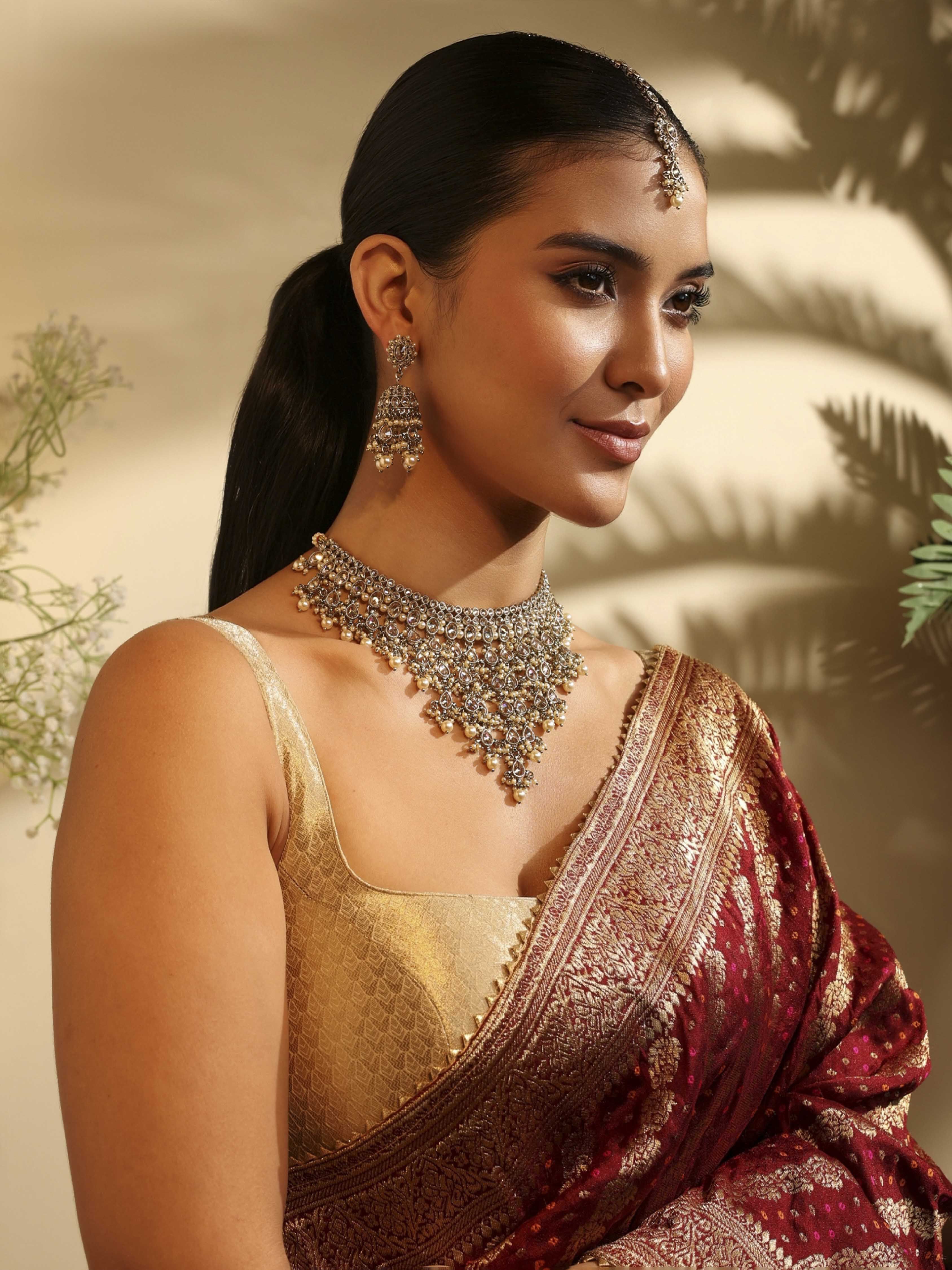 Gold Plated Brass Statement Necklace Set image number 3