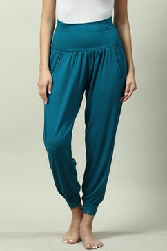 Teal Viscose Relaxed Joggers image number 0