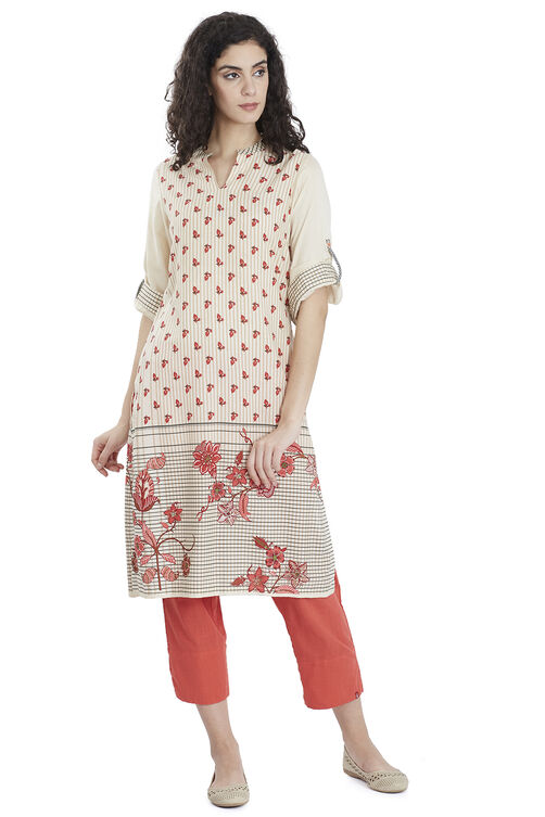 Cream Straight Rayon Printed Kurta image number 4