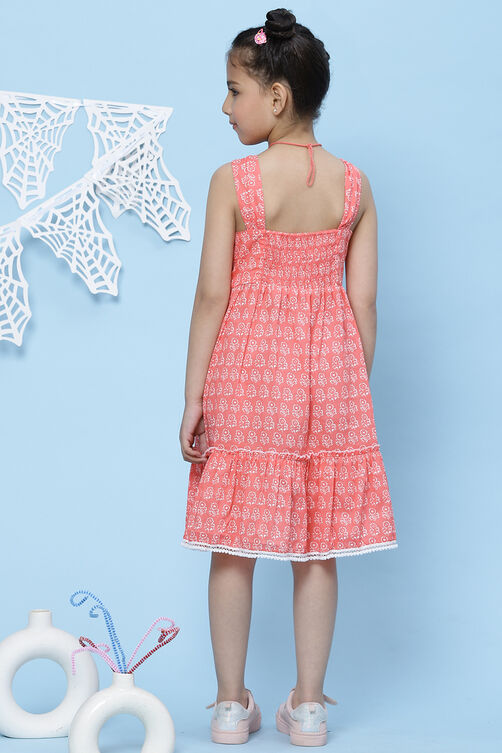 Pink Cotton A-Line Printed Dress image number 4