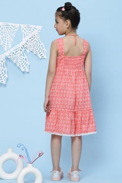 Pink Cotton A-Line Printed Dress image number 4