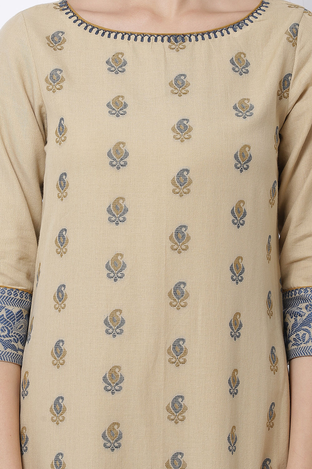 Beige Cotton Straight Kurta Palazzo Suit Set image number 1