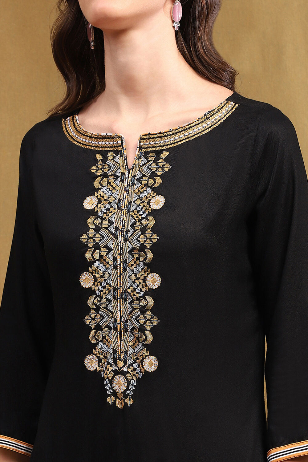 Black Straight Rayon Kurta image number 1