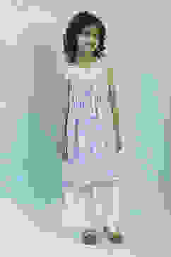 Cream-Colored Cotton Floral Gathered Kurta Set image number 6