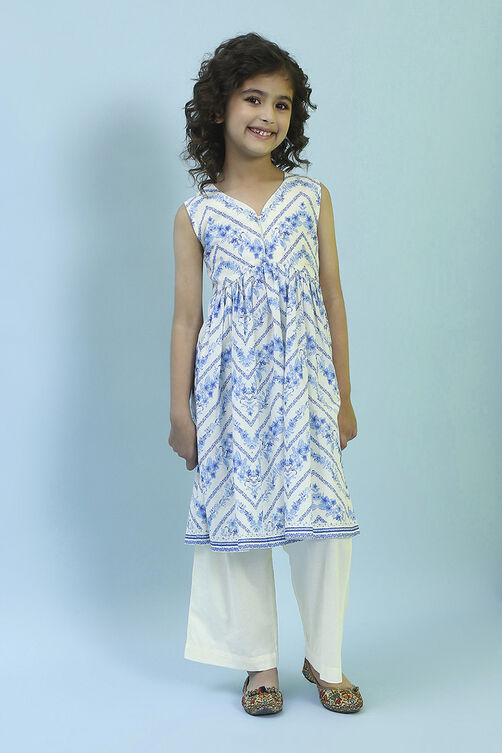Cream Cotton Gathered Suit Set image number 6